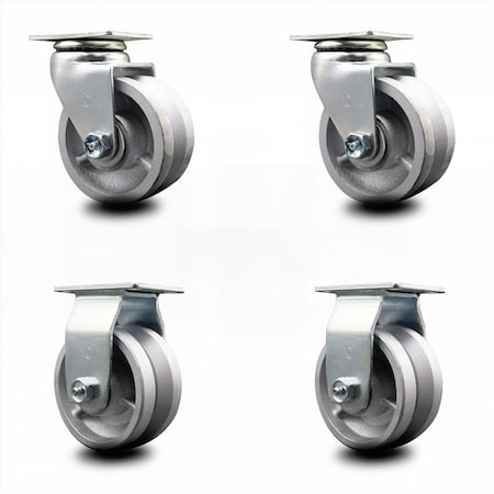 Service Caster 4 Inch V-Groove Semi Steel Caster Set with Ball Bearings 2 Swivel 2 Rigid SCC SCC-20S420-VGB-2-R-2